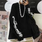 Dragon Printing Long-sleeve Round Neck T-shirt