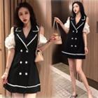 Short-sleeve Cold Shoulder Double Breasted Dress