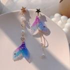 Non-matching Faux Pearl Mermaid Tail Dangle Earring 1 Pair - As Shown In Figure - One Size