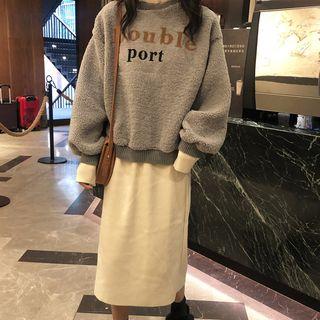 Mock Two-piece Fleece Pullover / Midi Straight-fit Skirt