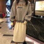 Mock Two-piece Fleece Pullover / Midi Straight-fit Skirt