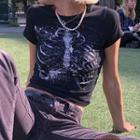 Short Sleeve Skull Printed Cropped T-shirt