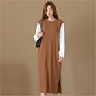 Contrast-sleeve Long T-shirt Dress