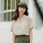 V Collar Chiffon Floral Short-sleeved Shirt