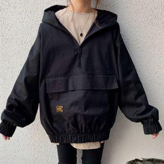 Pocket Detail Hooded Half-zip Jacket Black - One Size
