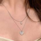 Heart Rhinestone Pendant Layered Necklace 1 Pc - Silver - One Size