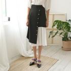 Pleated-detail Color-block Skirt