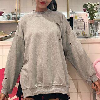Ripped Mock Neck Sweatshirt
