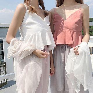 V-neck Camisole Top / Light Jacket / Wide Leg Pants