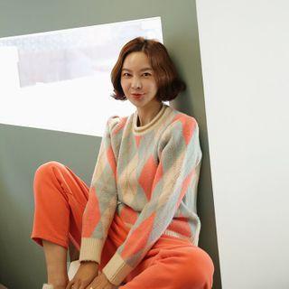 Puff-sleeve Patterned Knit Top