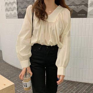 V-neck Blouse Almond - One Size