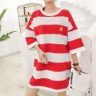 Elbow-sleeve Striped T-shirt Red - One Size