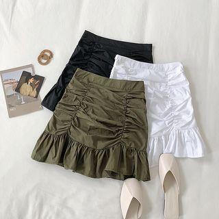 Crinkled Frill Trim A-line Mini Skirt