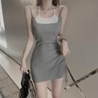 Mock Two Piece Strappy Sheath Dress Gray - One Size