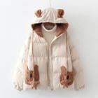 Bear Themed Hooded Padded Zip Jacket