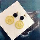 Round Disc Dangle Earrings Black Disc & Ferris Wheel - Yellow - One Size
