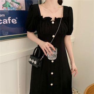 Short-sleeve Square-neck Button Dress