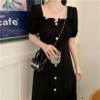 Short-sleeve Square-neck Button Dress