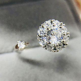 925 Sterling Silver Rhinestone Open Ring Silver 925 Platinum Plating - One Size