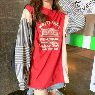 Striped Panel Printed Sweatshirt
