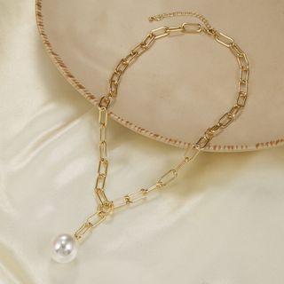 Faux Pearl Chain Necklace Xz115 - Gold - One Size