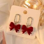 Rhinestone Bow Drop Earring 1 Pair - Wine Red & Gold - One Size