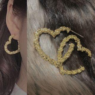 Metal Heart Earring 1 Pair - 0182a# - Silver Needle - As Shown In Figure - One Size