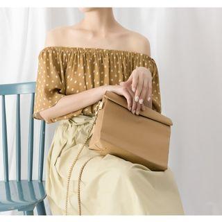 Off Shoulder Elbow-sleeve Chiffon Top Yellow - One Size