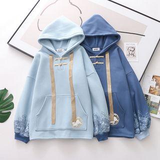 Frog-buttoned Print Hoodie
