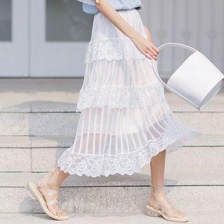Lace Tiered Midi Skirt