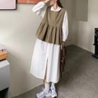 Long-sleeve Long Dress / Lace-up Vest Shirt