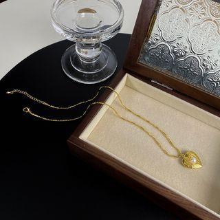 Heart Pendant Freshwater Pearl Pendant Alloy Necklace 1 Pc - Gold & White - One Size