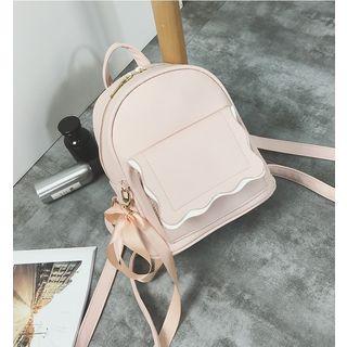 Faux Leather Backpack With Ribbon Charm