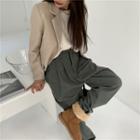 Single-button Blazer / Short-sleeve Knit Top / Harem Pants
