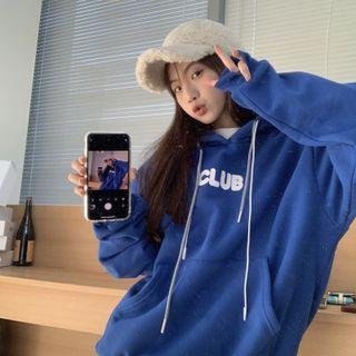 Lettering Hoodie With Lining - Blue - One Size