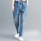 Embroidered High-waist Jeans