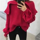 Balloon-sleeve Capelet Sweater Dark Pink - One Size