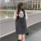 Peter Pan Collar Short-sleeve Shirt / Loose-fit Back Strap Mini Skirt