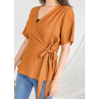 Plus Size Tie-waist Surplice-wrap Top