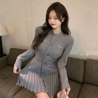 Knit Pleated Mini A-line Dress