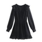 Long-sleeve Ruffle Dotted Mini A-line Dress