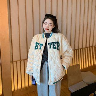 Quilted Lettering Baseball Jacket Milky White - One Size