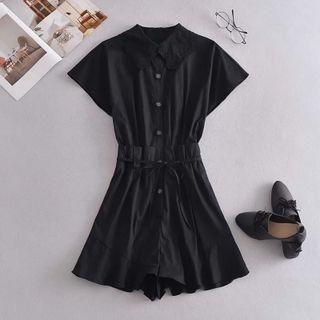 Short-sleeve Shirred Shirt Romper