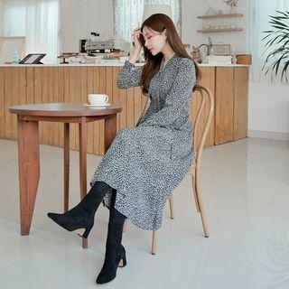Scarf-neck Long Leopard Dress