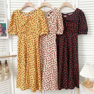 Printed Open-back Ruched Midi Dress In 9 Colors