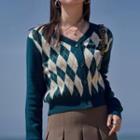 Argyle Knit Cardigan Green - One Size