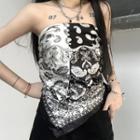 Strapless Paisley Print Camisole Top Black & White - One Size
