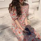 Short-sleeve Floral Loose Fit Dress As Shown In Figure - One Size