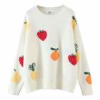 Fruit Print Sweater Pattern - White - One Size