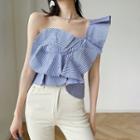 One-shoulder Ruffled Striped Top